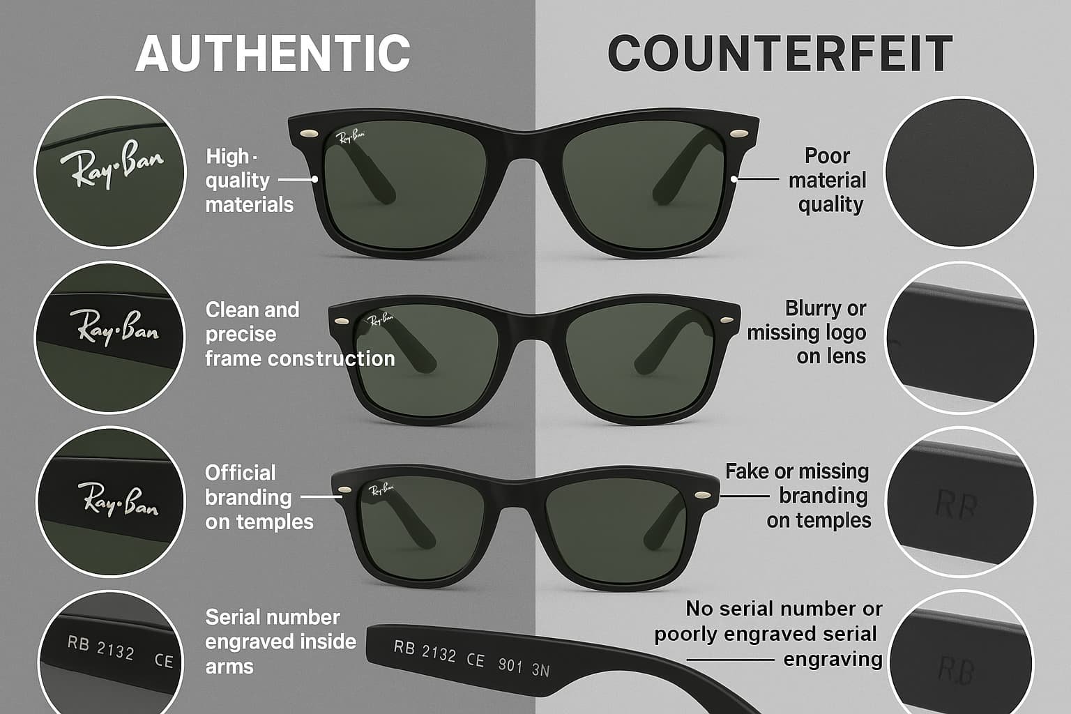 So sánh kính Ray-Ban thật và giả