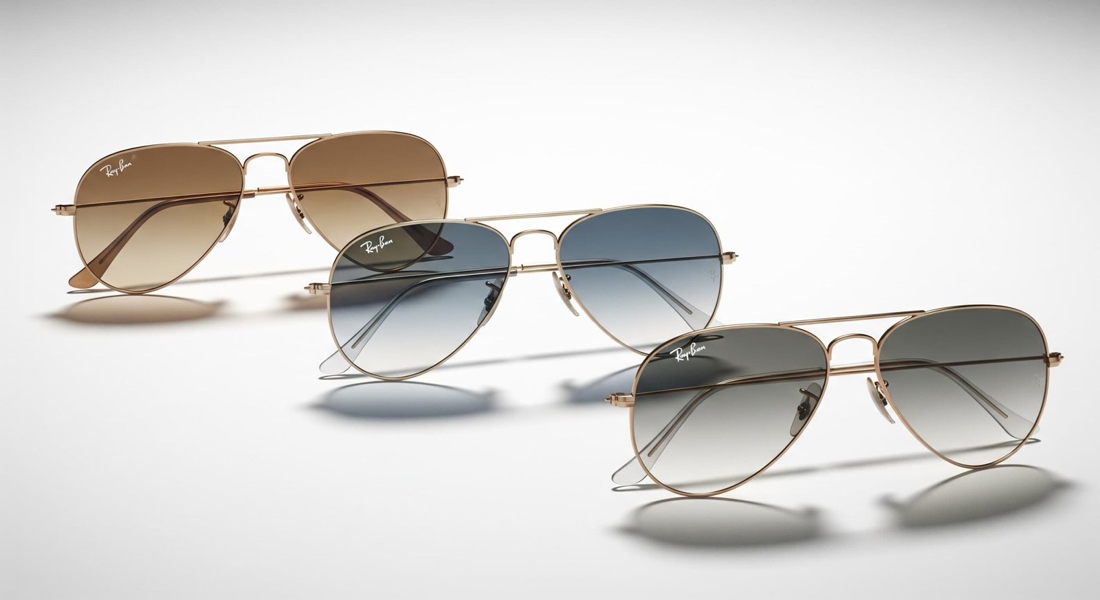 Kính RayBan RB3025 Aviator với tròng kính chuyển màu nâu, xanh lam và xám