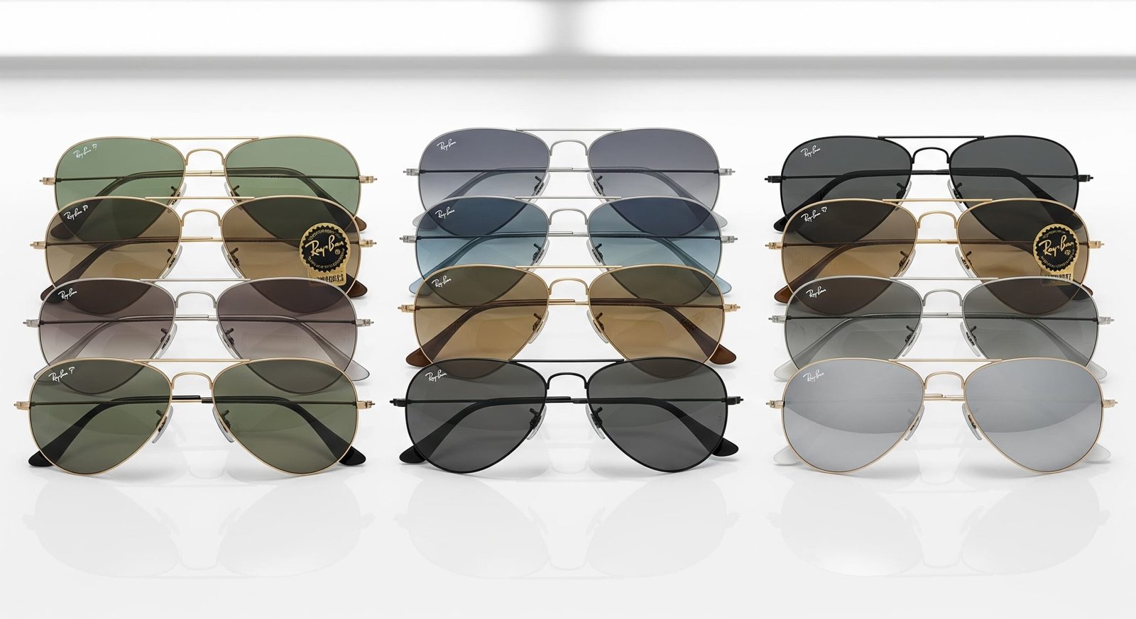 Bộ sưu tập đầy đủ kính râm RayBan RB3025 Aviator với nhiều màu gọng và tròng kính khác nhau