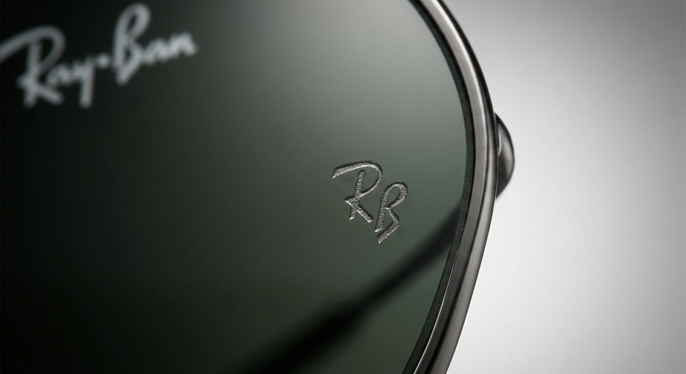 Vết khắc laser RB trên tròng kính RayBan chính hãng