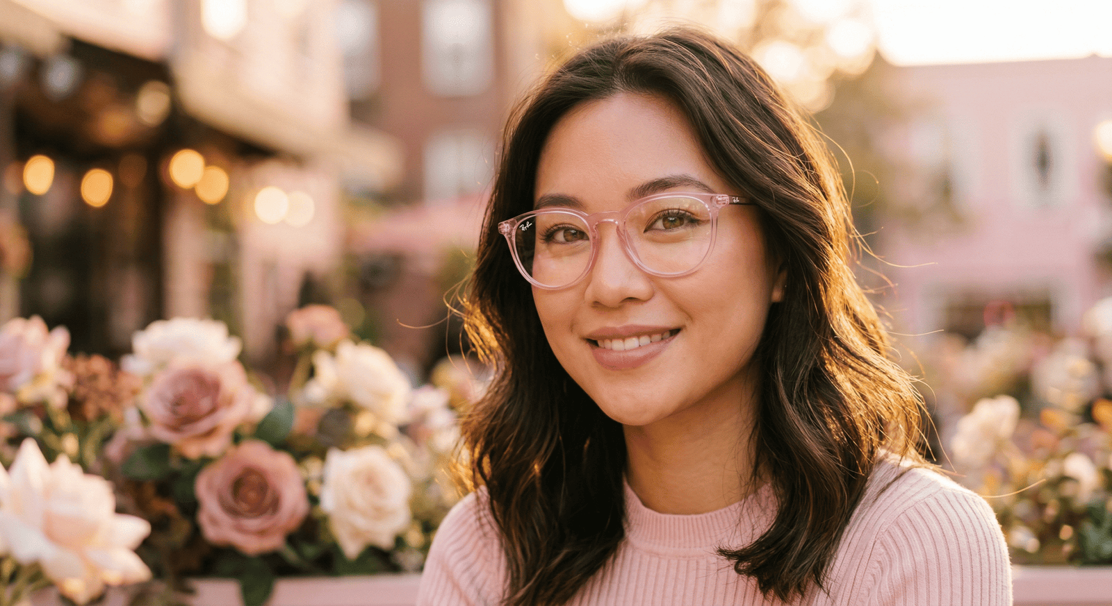 Gọng kính Ray-Ban trong suốt màu hồng pastel