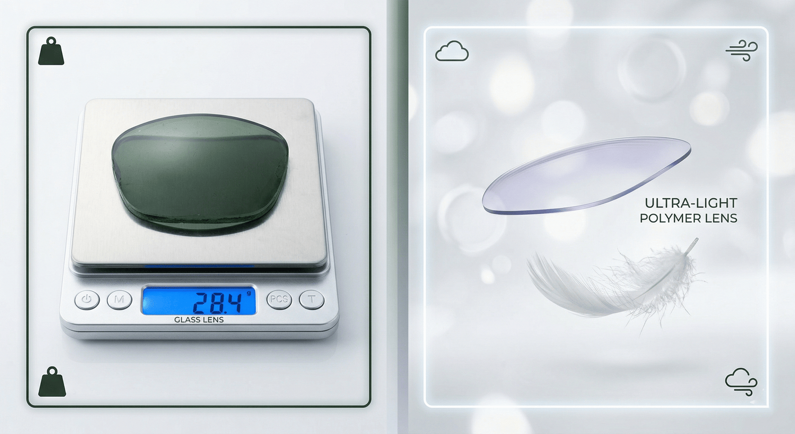 Tròng kính nhựa CR-39 và Polycarbonate nhẹ hơn thủy tinh, phù hợp đeo cả ngày