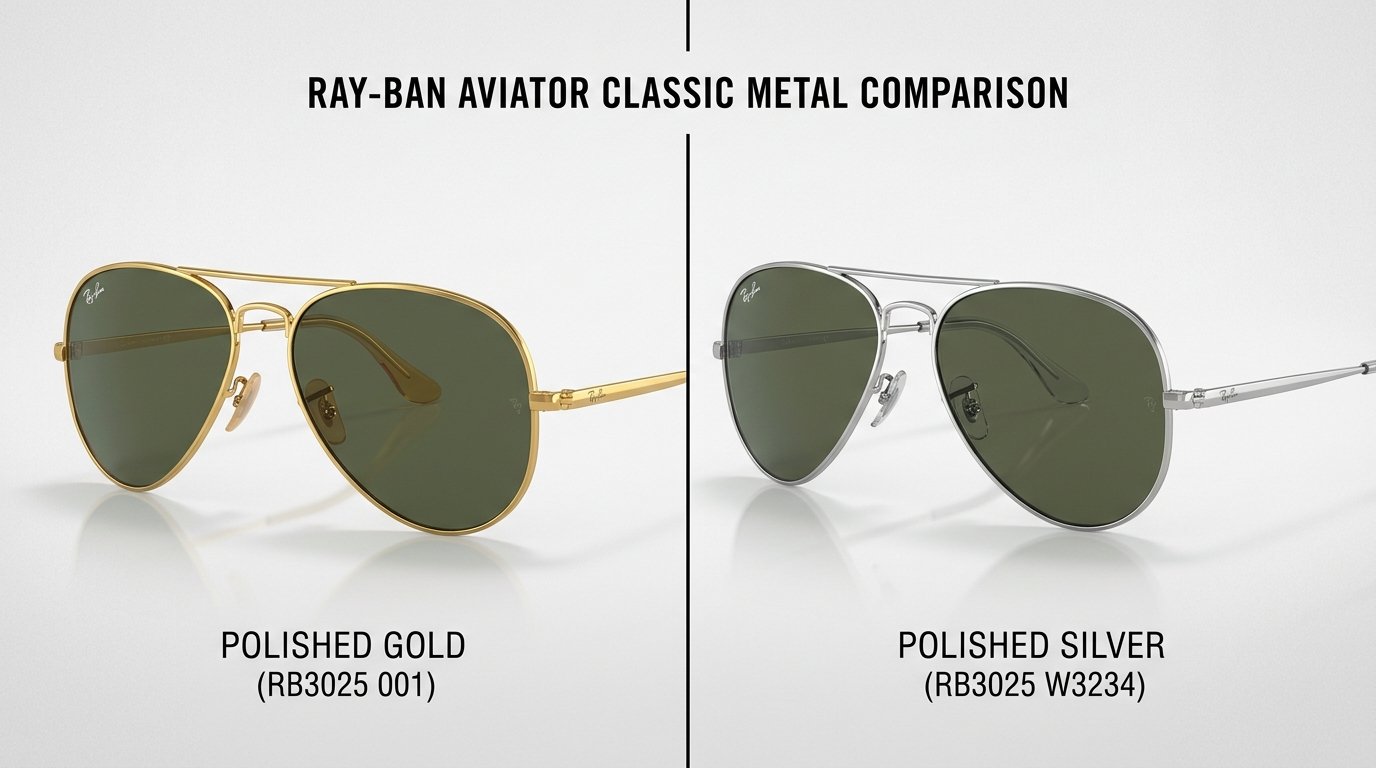 Đối chiếu trực quan gọng vàng L0205 và gọng bạc 019/W3 Ray-Ban Aviator