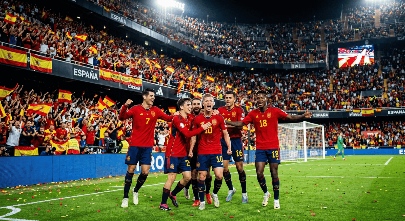 Tây Ban Nha ăn mừng chiến thắng 4-0 trước Ả Rập Xê Út tại World Cup 2026