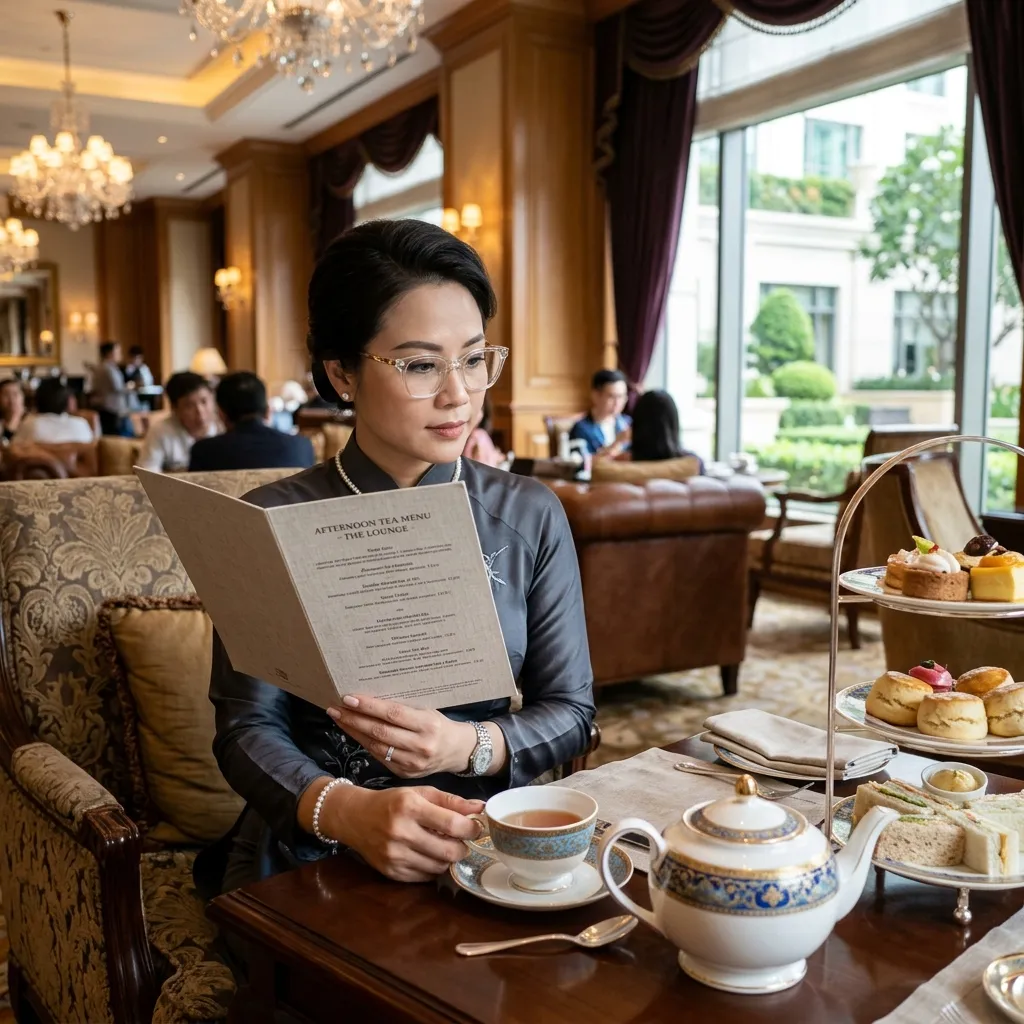 Quý bà tận hưởng tiệc trà chiều sang chảnh, đọc menu dễ dàng với chiếc kính đa tròng trong suốt