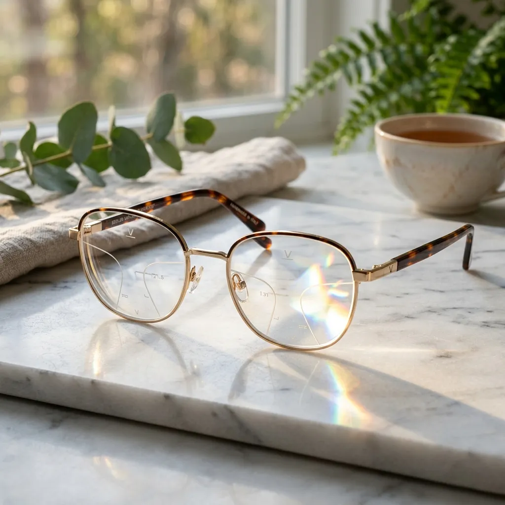 Cận cảnh tròng kính đa tròng cao cấp Essilor Varilux trong vắt, không điểm mù