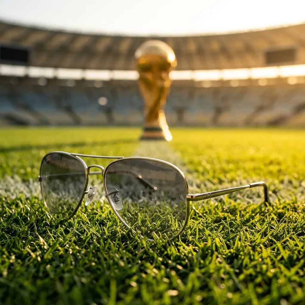 Kính mát Ray-Ban RB3781 003/87 gọng bạc tròng xám Gradient trên nền sân cỏ World Cup