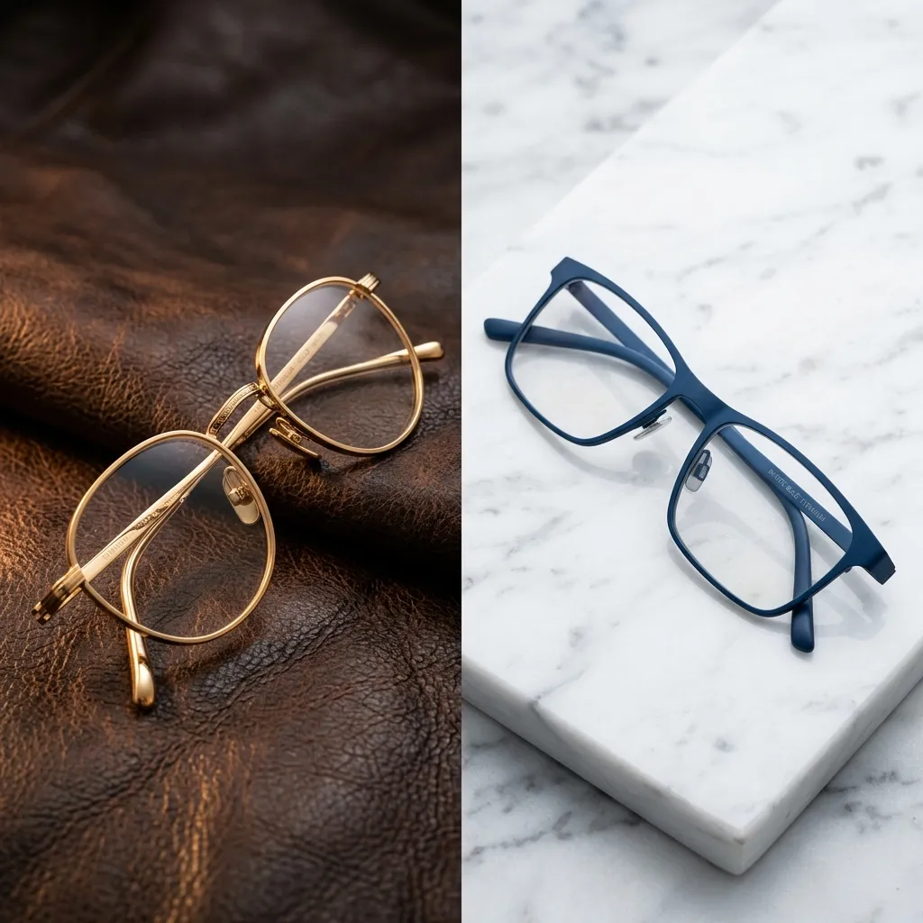 Sự đối lập phong cách giữa gọng kính Charmant tiêu chuẩn cổ điển và Charmant Blue Label trẻ trung tối giản
