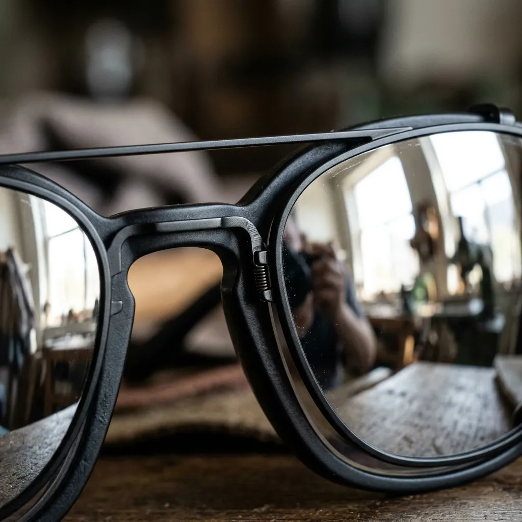 Cận cảnh tròng kẹp Clip-on Ray-Ban RX5228C mã màu 2509B8 với viền đen cá tính và tròng tráng gương bạc Silver Mirror lấp lánh