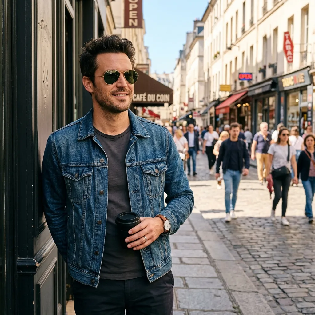 Người mẫu nam có khuôn mặt tiêu chuẩn đeo kính phi công Ray-Ban RB3025 size 58mm kinh điển
