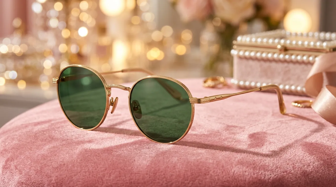 Kính mát Ray-Ban RB3774D 001/9A gọng vàng Gold tròng xanh Polarized trên nền nhung hồng sang trọng