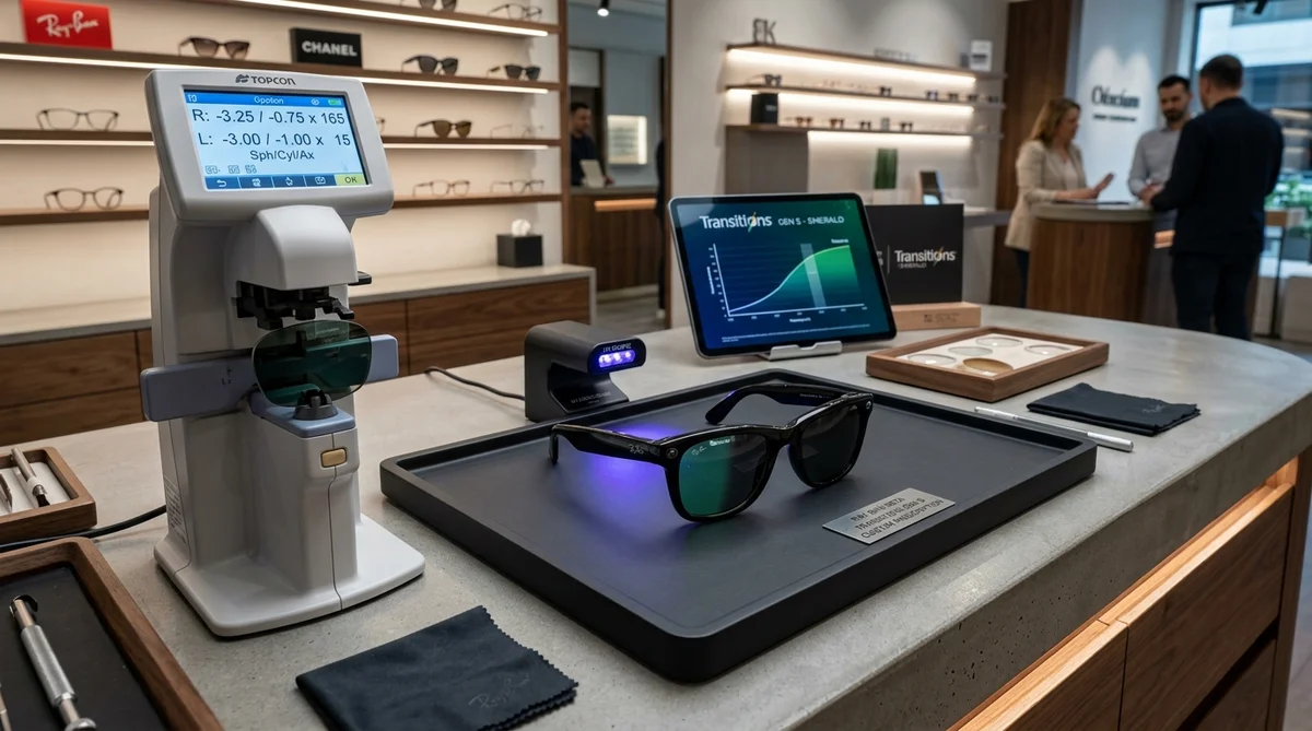 đo mắt và lắp tròng cận đổi màu transitions gen s cho kính rayban meta tại showroom liên sơn