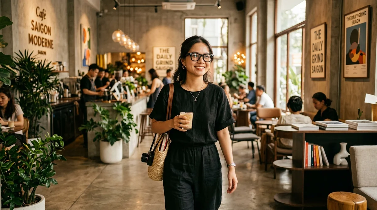 mẫu nữ đeo kính rayban meta headliner quay video thứ nhất pov trong quán cafe