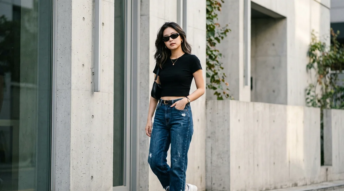 mẫu nữ phong cách jennie kim blackpink đeo kính rayban daddy o cá tính cuốn hút