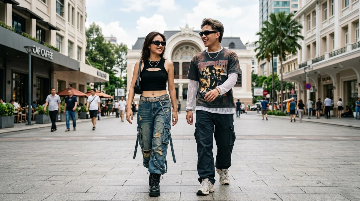 phong cách thời trang đường phố streetwear y2k với kính rayban daddy o tại sài gòn