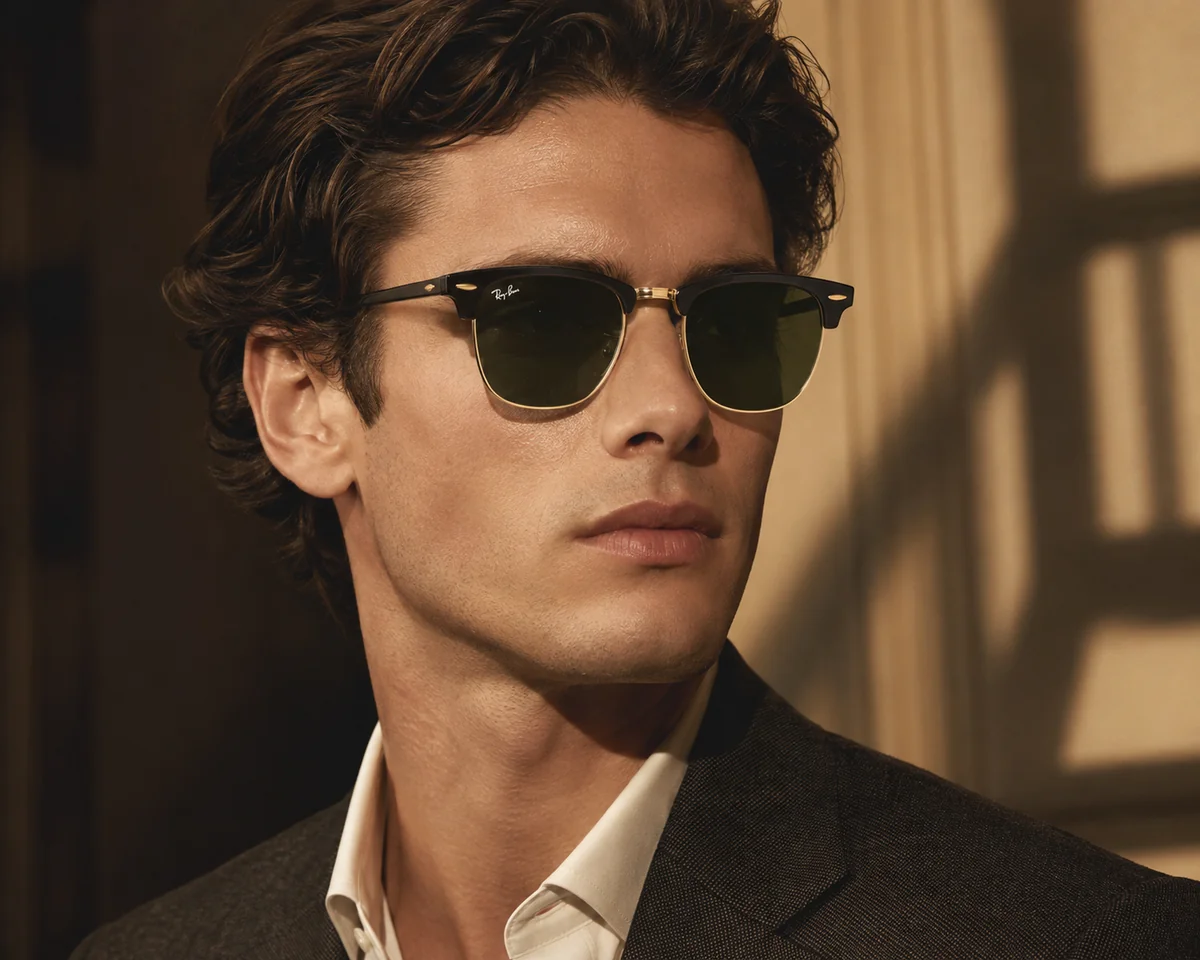 Người Mẫu Đeo Kính Ray-Ban Clubmaster Classic Viền Chân Mày