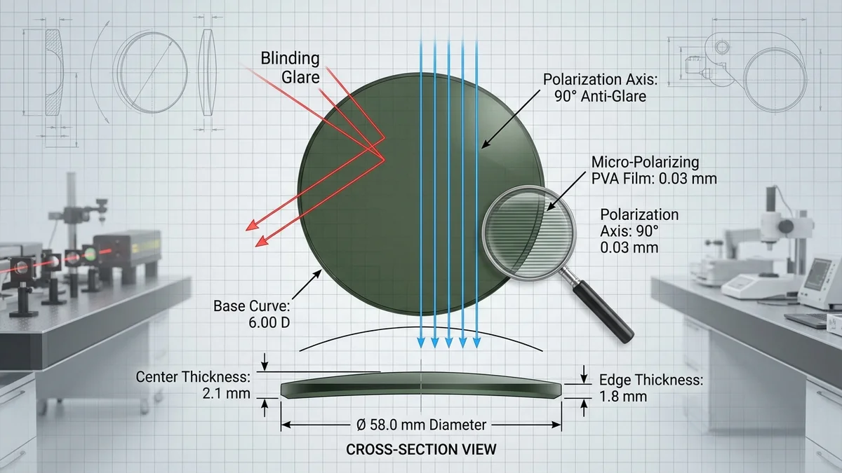 Sơ đồ kỹ thuật quang học và thông số kích thước tròng kính phân cực Rayban Polarized